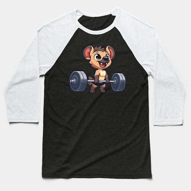 Hyena Weightlifter Barbell Workout Baseball T-Shirt by HBfunshirts